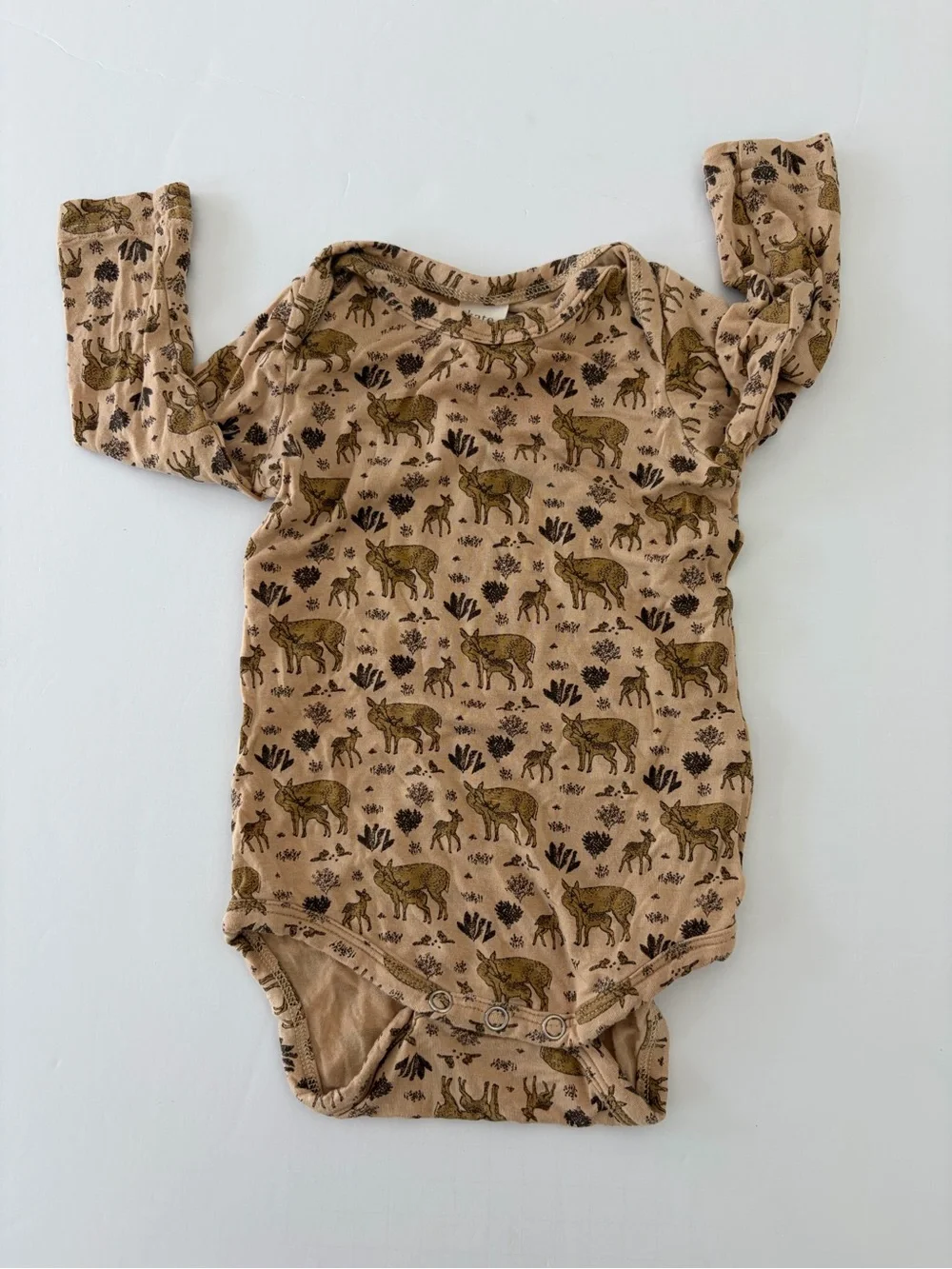 Kate Quinn Long Sleeve Infant Bodysuit with Deer Print Size 0-3 Months Bamboo